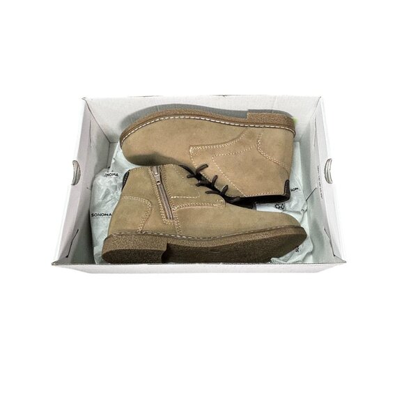 Sonoma Boys Ryderr Taupe Lace-Up Easy Zip Boots Size 2 Durable Suede - Picture 7 of 8